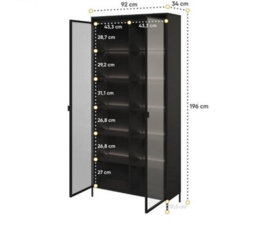 Arte Trend 07 Tall Display Cabinet  In Black Matt - Partially Glassed & Push-To-Open With Led - W920mm X H1960mm X D340mm - thumbnail 3