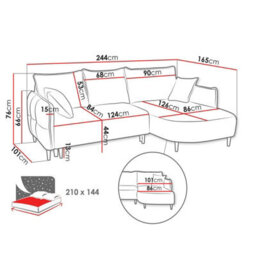 Sycylia Modern Corner Sofa Bed With Sleeping Function Pine Wood Frame Chipboard Structure 244X165Cm Cream Right - thumbnail 5