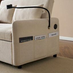 Matteo Modern 2-Seater Chenille Sofa Bed With Adjustable Backrest, Usb Charging & Phone Holder - Beige Convertible Guest Sofa - thumbnail 9