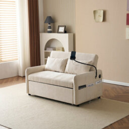 Matteo Modern 2-Seater Chenille Sofa Bed With Adjustable Backrest, Usb Charging & Phone Holder - Beige Convertible Guest Sofa - thumbnail 7