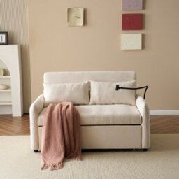 Matteo Modern 2-Seater Chenille Sofa Bed With Adjustable Backrest, Usb Charging & Phone Holder - Beige Convertible Guest Sofa - thumbnail 6