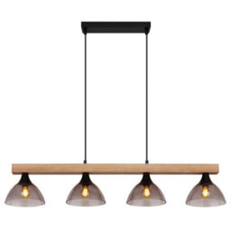 Luminosa Lighting Luminosa Lindi Bar Pendant Ceiling Light Matt Black Smoke Glass Shade 4X E14 - thumbnail 3