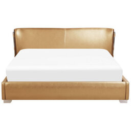 Beliani Bed With Led Leather Paris 180 X 200 Cm (Eu Super King) Led Gold - thumbnail 6