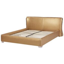 Beliani Bed With Led Leather Paris 180 X 200 Cm (Eu Super King) Led Gold - thumbnail 5