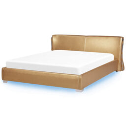Beliani Bed With Led Leather Paris 180 X 200 Cm (Eu Super King) Led Gold - thumbnail 1