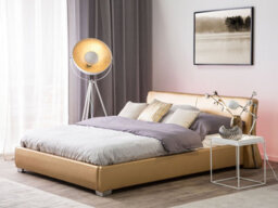 Beliani Bed With Led Leather Paris 180 X 200 Cm (Eu Super King) Led Gold - thumbnail 2