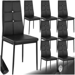Tectake Set Of 8 Dining Chair Set - High Backrest, Slim Steel Legs & Rhinestone Highlights  - Black - thumbnail 1