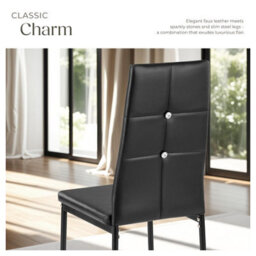 Tectake Set Of 8 Dining Chair Set - High Backrest, Slim Steel Legs & Rhinestone Highlights  - Black - thumbnail 5
