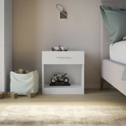 Urbn-Living Urbnliving Height 46Cm 1 Drawer Particle Board Bedroom Furniture White Color Bedside Table - thumbnail 2