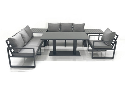 Fimous Outdoor Garden Furniture Set Aluminium Lounge Sofa Adjustable Rising Lifting Dining Table Set With 2 Side Tables Dark Grey - image 1