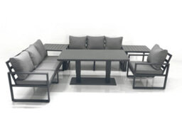 Fimous Outdoor Garden Furniture Set Aluminium Lounge Sofa Adjustable Rising Lifting Dining Table Set With 2 Side Tables Dark Grey - thumbnail 2