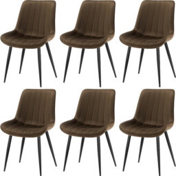 Longtoo Set Of 6 Dining Chairs With Velvet Upholstered Seat & Backrest,stable Metal Legs,modern Stripe Design,brown - thumbnail 2