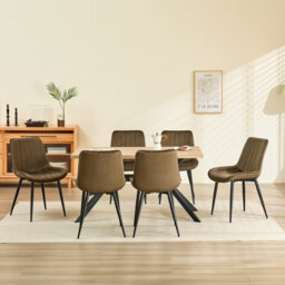 Longtoo Set Of 6 Dining Chairs With Velvet Upholstered Seat & Backrest,stable Metal Legs,modern Stripe Design,brown - thumbnail 1