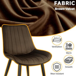 Longtoo Set Of 6 Dining Chairs With Velvet Upholstered Seat & Backrest,stable Metal Legs,modern Stripe Design,brown - thumbnail 4