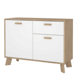 Wyld Haus Hobro Sideboard, White And Natural Oak Wood, 2 Doors 1 Drawer, Compact Modern Storage - thumbnail 4