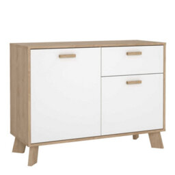 Wyld Haus Hobro Sideboard, White And Natural Oak Wood, 2 Doors 1 Drawer, Compact Modern Storage - thumbnail 2