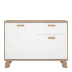 Wyld Haus Hobro Sideboard, White And Natural Oak Wood, 2 Doors 1 Drawer, Compact Modern Storage - thumbnail 3