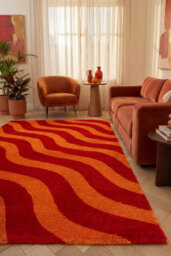 The Rugs Joli Red And Orange Wavy Rug Soft Dense Pile Easy To Clean And Pet Friendly For Living Rooms And Bedrooms - thumbnail 4