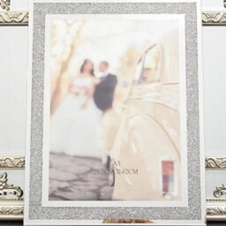 Biznest A3 Glass Photo Frame Jewel Mirror Silver Loose Diamante Crushed Crystal Home Decor Picture Frame 29.7 X 42Cm