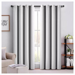 Ameha Light Grey Plain Blackout Curtain 66''x72'', Ringtop Ready Made Thermal Insulated Eyelet Top Bedroom Living Room Decor - thumbnail 8