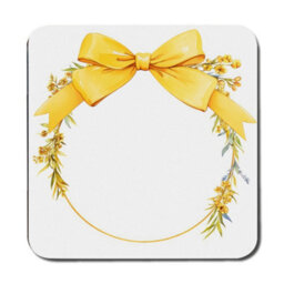 Benjamin Tate Design Designer Artwork Placemat And Coaster Set With Yellow Ribbon Motif Wood Base Limited Edition 12 Pieces - thumbnail 3