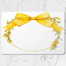 Benjamin Tate Design Designer Artwork Placemat And Coaster Set With Yellow Ribbon Motif Wood Base Limited Edition 12 Pieces - thumbnail 2