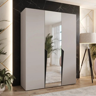 Arte Piano Ii Hinged Door Wardrobe 150Cm - Cashmere Mirrored Three-Door Wardrobe With Shelving And Rails - image 1