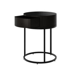 Wyld Haus Allegro Black Oak Veneer Round Bedside Table With Drawer And Hairpin Metal Legs - thumbnail 3