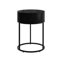 Wyld Haus Allegro Black Oak Veneer Round Bedside Table With Drawer And Hairpin Metal Legs - thumbnail 2
