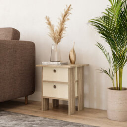 Urbn-Living Oak, Cream - 2-Tier 2- Drawer Wooden Side Table - thumbnail 3
