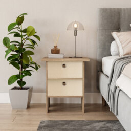 Urbn-Living Oak, Cream - 2-Tier 2- Drawer Wooden Side Table - thumbnail 4