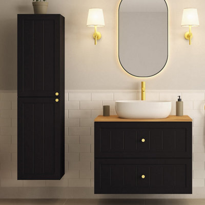 Heze Furniture Gusto Scandi Style Bathroom Wall Cabinets Vanity Unit With Worktop Set 35Cm & 80Cm  - Black & Oak - image 1