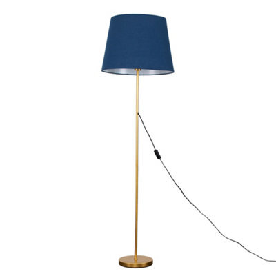 Valuelights Charles Gold Floor Lamp With Navy Tapered Shade And Bulb - image 1