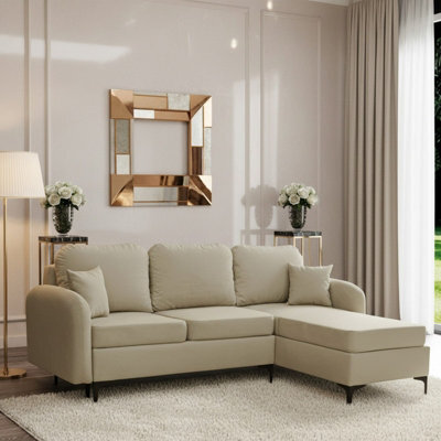 Venice L Corner Sofa Bed With Bonnell Spring Metal Legs Wooden Frame Storage Dl Mechanism 225X172X78X96 Cm Beige Right - image 1