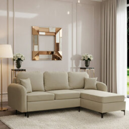 Venice L Corner Sofa Bed With Bonnell Spring Metal Legs Wooden Frame Storage Dl Mechanism 225X172X78X96 Cm Beige Right - thumbnail 1