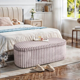 Ottoman Storage Bench Upholstered Corduroy Footstool Compartment Box With Lid - thumbnail 3