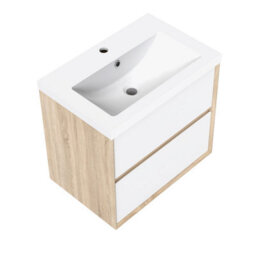 AVER-GROWTH Bathroom Vanity Unit With Wash Basin Resin Gloss White Oak 600mm 2 Drawers - thumbnail 3