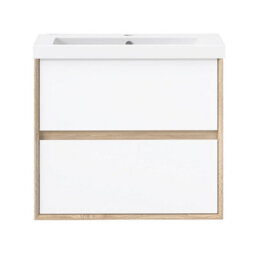 AVER-GROWTH Bathroom Vanity Unit With Wash Basin Resin Gloss White Oak 600mm 2 Drawers - thumbnail 5