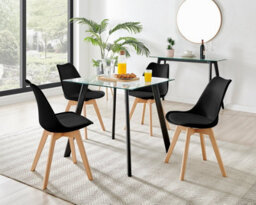 Furniturebox Seattle Scandi Inspired Glass And Black Leg Square Dining Table & 4 Black Cushioned Stockholm Beech Wood Leg Chairs - thumbnail 1
