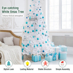 Costway 8Ft Artificial Christmas Tree White Xmas Tree With Metal Stand - thumbnail 7