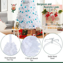 Costway 8Ft Artificial Christmas Tree White Xmas Tree With Metal Stand - thumbnail 8
