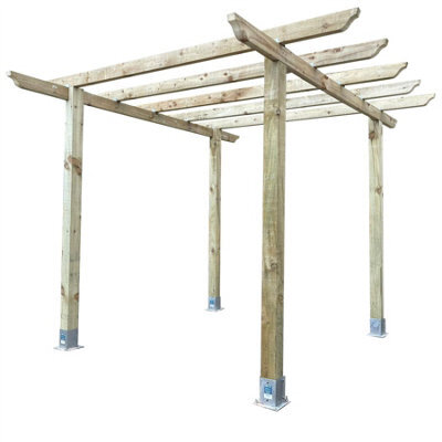 Premier Garden Supplies Traditional Pergola 8X10Ft Square 2.4X3X3M + 4X Feet. Heavy Duty Wooden Diy Kit Patio/bbq/hot Tub/seating Area (Hxwxd M)