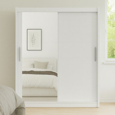 Bega Vi 180 Cm Sliding Doors Wardrobe With Mirror Hanging Rail And Shelves White - image 1
