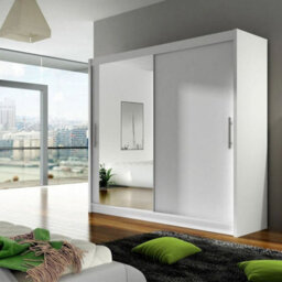 Bega Vi 180 Cm Sliding Doors Wardrobe With Mirror Hanging Rail And Shelves White - thumbnail 2