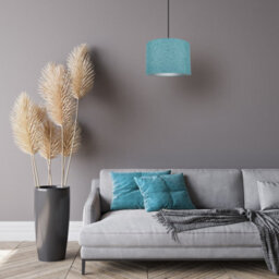 Happy Homewares Contemporary And Sleek 12 Inch Teal Linen Fabric Drum Lamp Shade 60W Maximum - thumbnail 5
