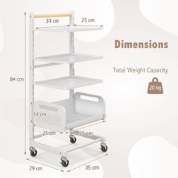 Costway 4 Tier Kitchen Utility Cart Metal Bathroom Storage Trolley W/ Adjustable Shelves - thumbnail 2
