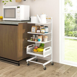 Costway 4 Tier Kitchen Utility Cart Metal Bathroom Storage Trolley W/ Adjustable Shelves - thumbnail 3