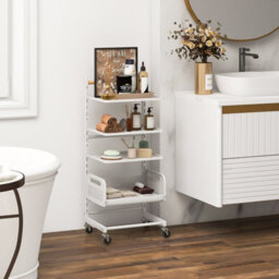 Costway 4 Tier Kitchen Utility Cart Metal Bathroom Storage Trolley W/ Adjustable Shelves - thumbnail 5