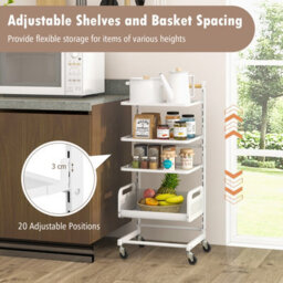 Costway 4 Tier Kitchen Utility Cart Metal Bathroom Storage Trolley W/ Adjustable Shelves - thumbnail 7
