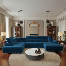 Torezio Bis U Shaped Corner Sofa Bed With Storage Chipboard Frame Polyurethane Foam Springs 346X203X70 90Cm Blue Left - thumbnail 1